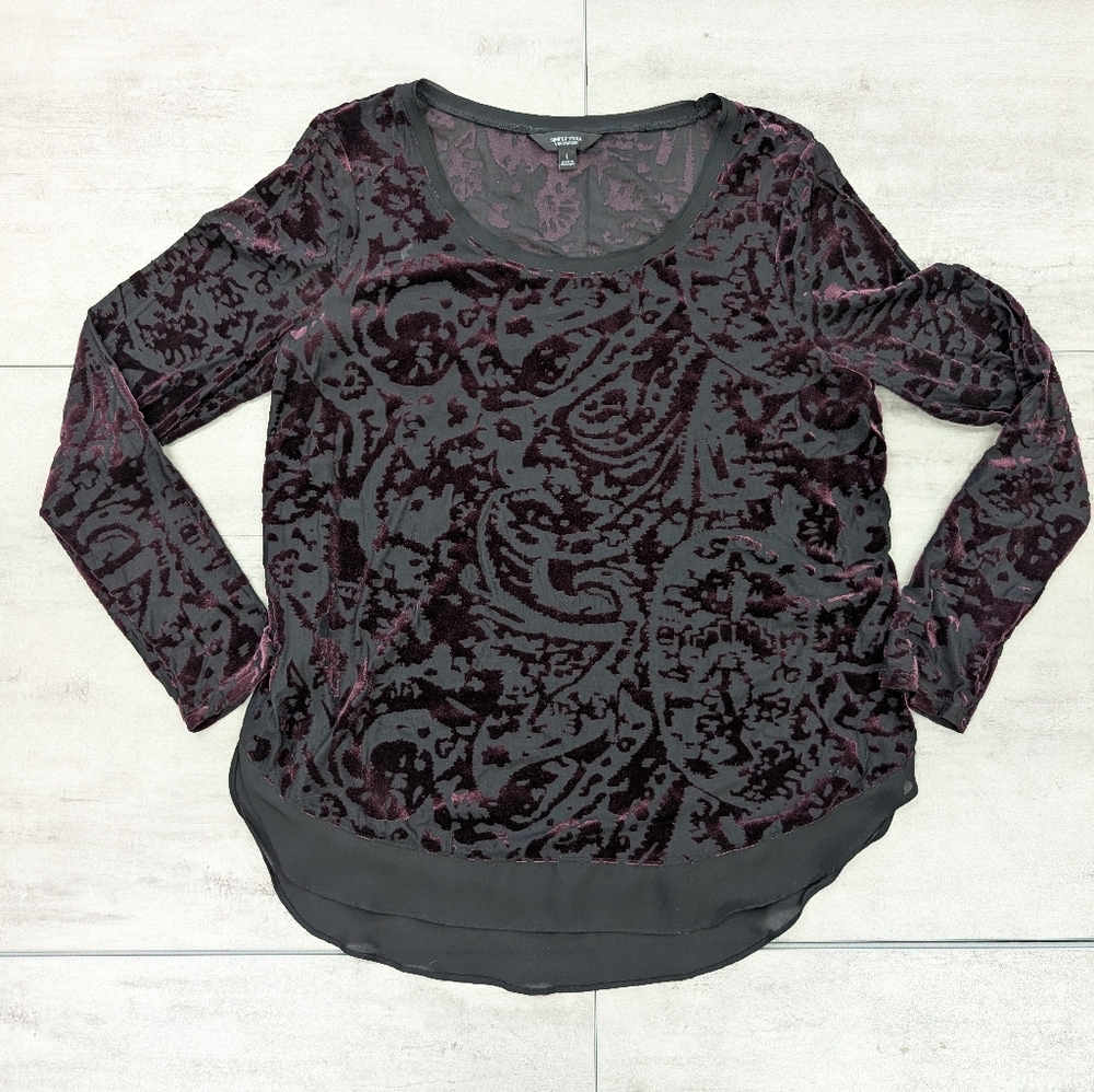 Vera Wang Women's Purple Velvet Burnout Long Sleeve Top Blouse Size Large